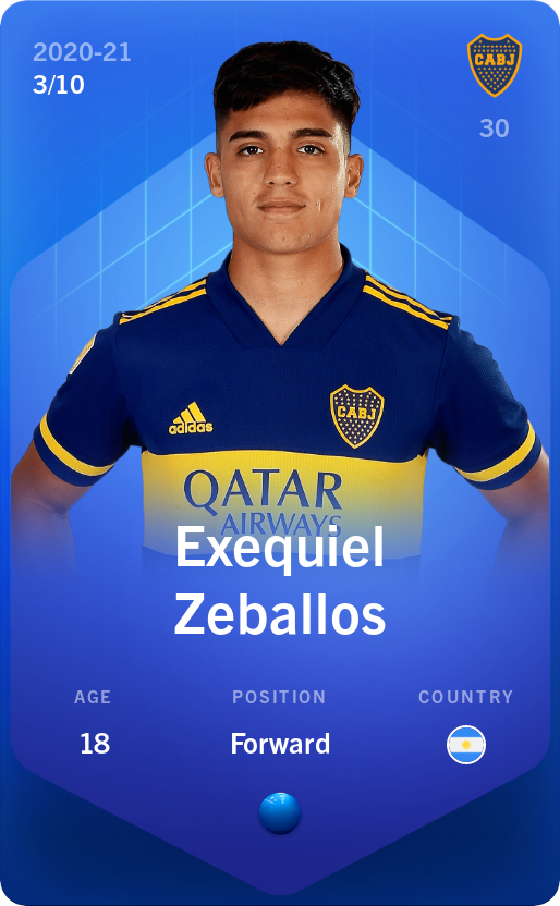 Sorare - Sorare Official - Exequiel Zeballos 2020-21 • Super Rare 3/10 - NFT # 91325343349043939403086895321785816886091184489844296920224287270257836116880