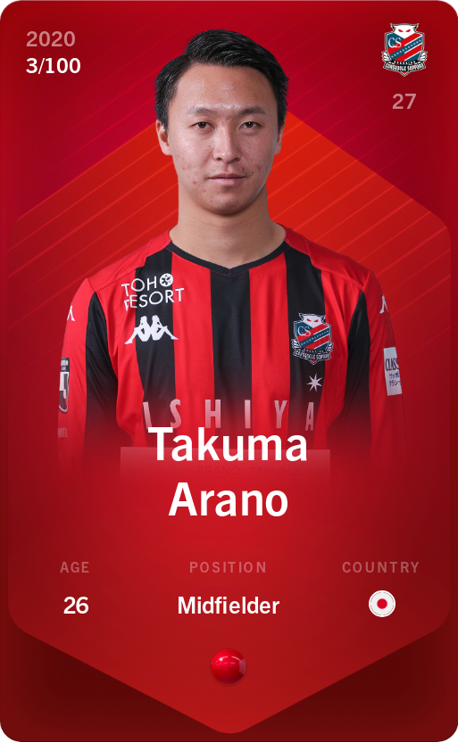 Sorare - Sorare Official - Takuma Arano 2020-21 • Rare 3/100 - NFT # 70360652678177419522586309993137074347431858461735503302794024544353613637060