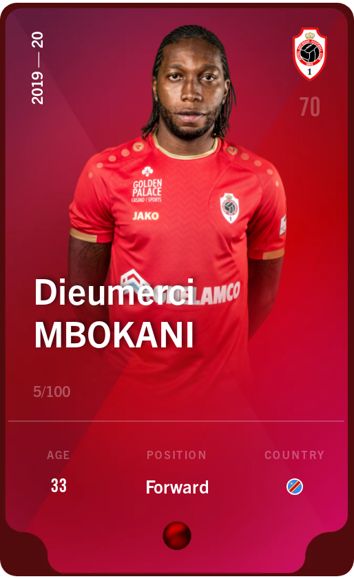 Sorare - Sorare Official - Dieumerci Mbokani 2019-20 • Rare 5/100 - NFT # 5550375343538141060584511640029961611885471843908670581030552389519177724081