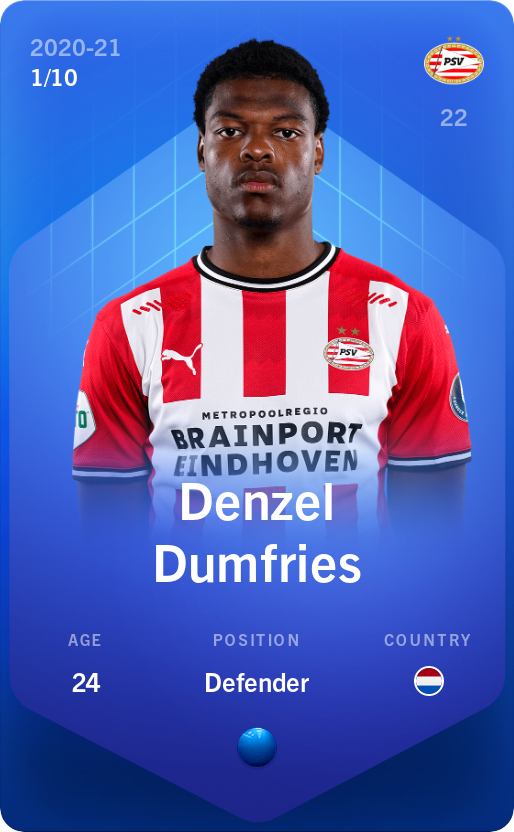 Sorare - Sorare Official - Denzel Dumfries 2020-21 • Super Rare 1/10 - NFT # 6434741992246930870583268367530388666604035226753948596091802413333400036734