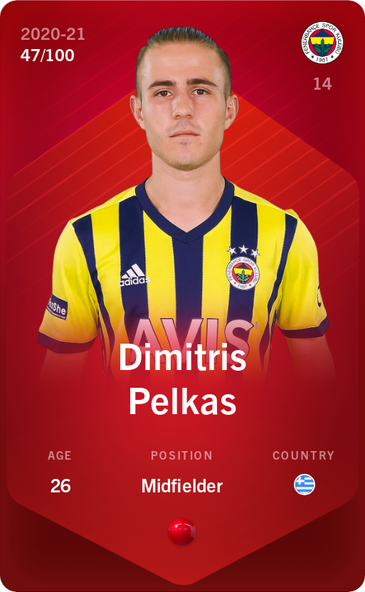 Sorare - Sorare Official - Dimitris Pelkas 2020-21 • Rare 47/100 - NFT # 92275345713195471852331821001206699357040592555748672471073405164938902451709