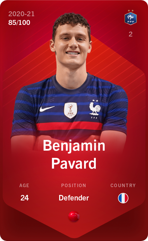 Sorare - Sorare Official - Benjamin Pavard 2020-21 • Rare 85/100 - NFT # 3085695613437958202768497341494461282425643220758102062647108293641145679478