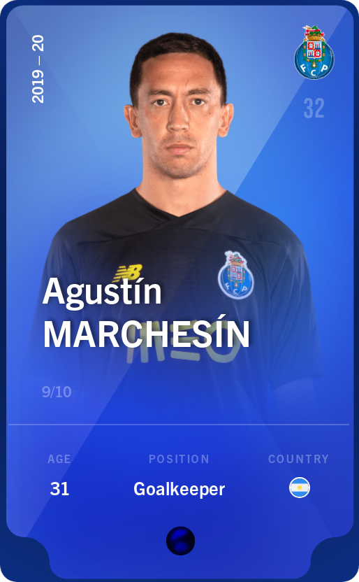 Sorare - Sorare Official - Agustín Marchesín 2019-20 • Super Rare 9/10 - NFT # 64003487272705477064188705970072808281167000486206798059270169306201007038449