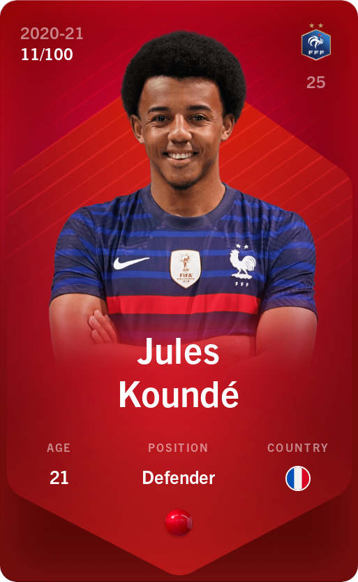 Sorare - Sorare Official - Jules Koundé 2020-21 • Rare 11/100 - NFT # 98755780183758538842286039718546594700420325481060835320513400912962395925998