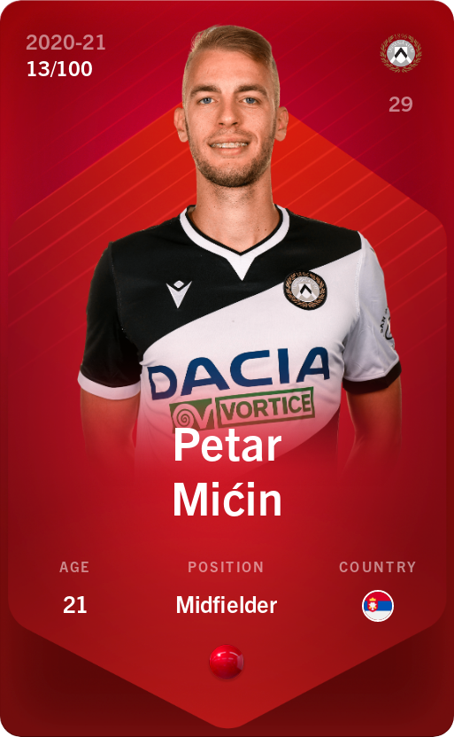 Sorare - Sorare Official - Petar Mićin 2020-21 • Rare 13/100 - NFT # 36303528436526969853197769823864706558077967239978527626086079413162698158689