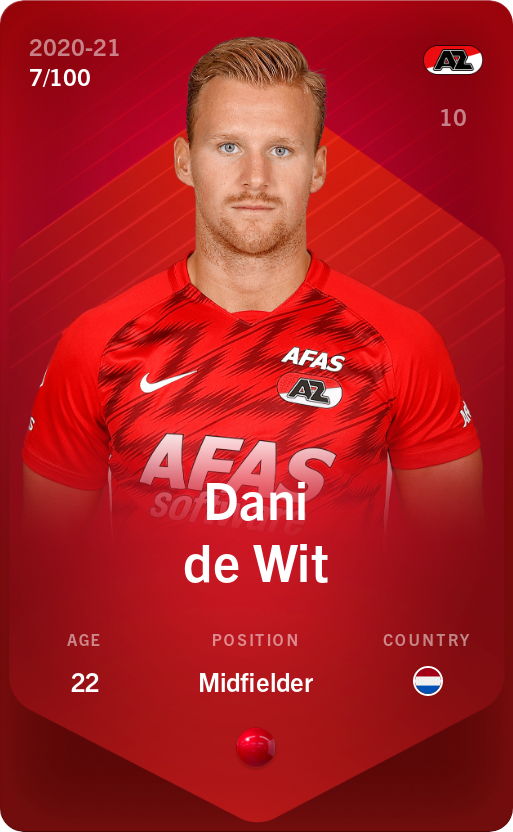 Sorare - Sorare Official - Dani de Wit 2020-21 • Rare 7/100 - NFT # 106193410089649387787676372129150505912639241754337059803040464887371038675745