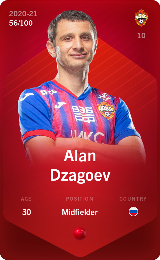 Sorare - Sorare Official - Alan Dzagoev 2020-21 • Rare 56/100 - NFT # 103282025204326204064569417398736487283136798016603128722074534116957866607440