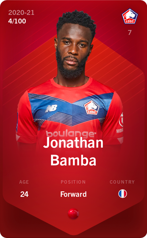 Sorare - Sorare Official - Jonathan Bamba 2020-21 • Rare 4/100 - NFT # 51240768562392492566550871565277767592261961470307443188156823292736726513546