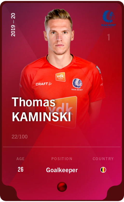 Sorare - Sorare Official - Thomas Kaminski 2019-20 • Rare 22/100 - NFT # 31309369285637563634038774504427434117264060248307524718277859348435419624192