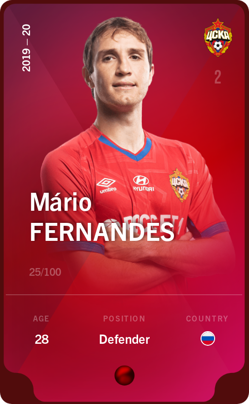 Sorare - Sorare Official - Mário Fernandes 2019-20 • Rare 25/100 - NFT # 56820238968258886404380269625425111553185149585470378708013677618173743809581