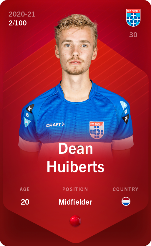 Sorare - Sorare Official - Dean Huiberts 2020-21 • Rare 2/100 - NFT # 21872766515063210915917136924349913384747956900591055882696845729054630457950