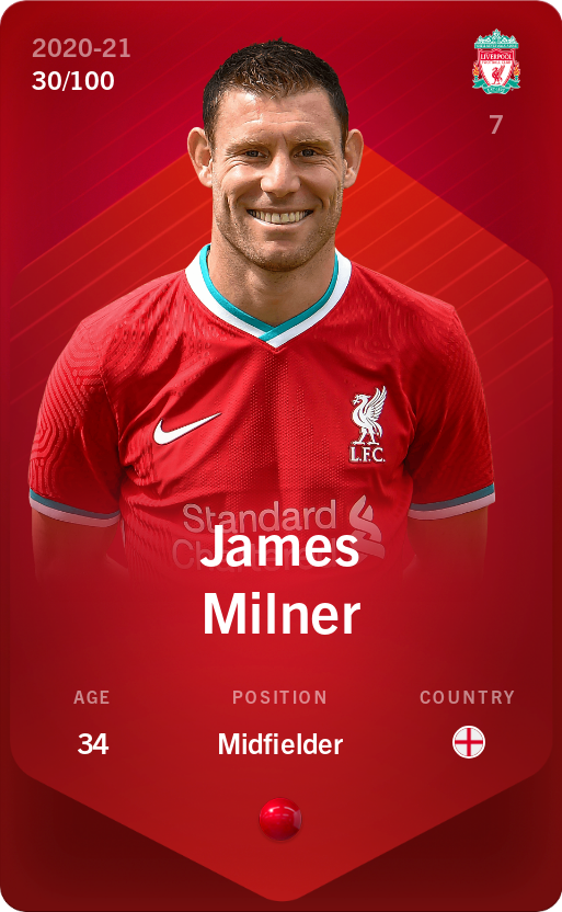 Sorare - Sorare Official - James Milner 2020-21 • Rare 30/100 - NFT # 32377185105843399394938935819282939799864228498305818421293331616194932843719