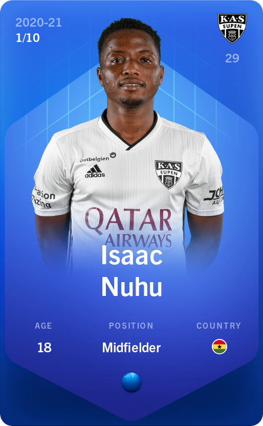 Sorare - Sorare Official - Isaac Nuhu 2020-21 • Super Rare 1/10 - NFT # 14419365834909104331670822586799361506569070290372433938741939565901895715342