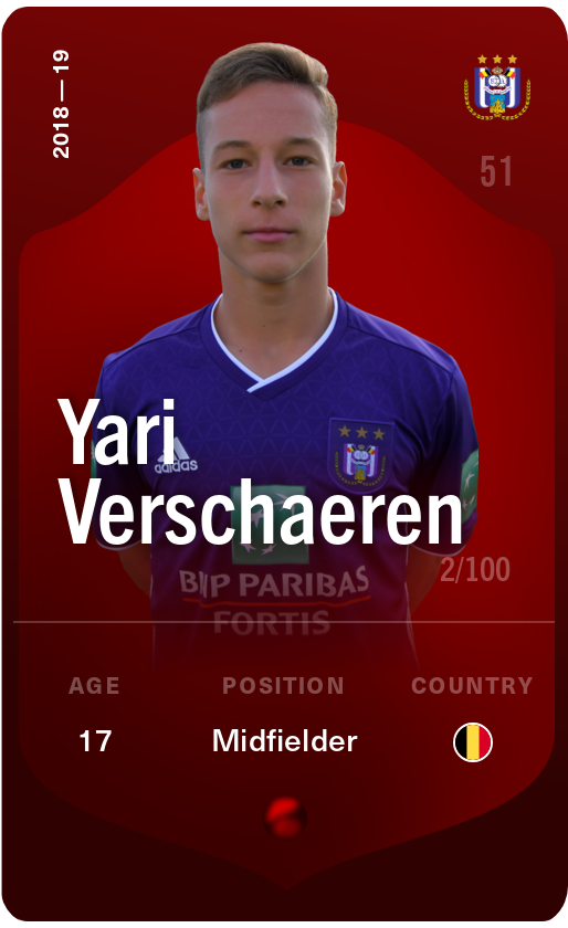 Sorare - Sorare Official - Yari Verschaeren 2018-19 • Rare 2/100 - NFT # 72805510643709161725639437552571363070479263092632908885714180955114712444753