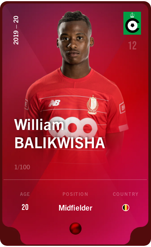 Sorare - Sorare Official - William Balikwisha 2019-20 • Rare 1/100 - NFT # 4364798558243602524441779759821100768198772354685147205883313835652015370119