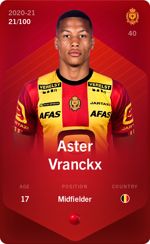 Sorare - Sorare Official - Aster Vranckx 2020-21 • Rare 21/100 - NFT # 79094973355973663212993323421648782197178914664232945918640909961610381853829
