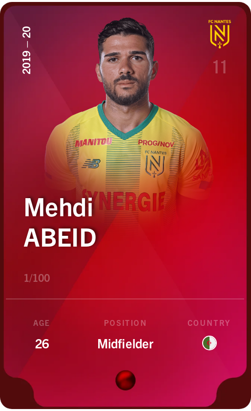 Sorare - Sorare Official - Mehdi Abeid 2019-20 • Rare 1/100 - NFT # 114674620003432318444821206519288453465283395767149169204449269065142223213353