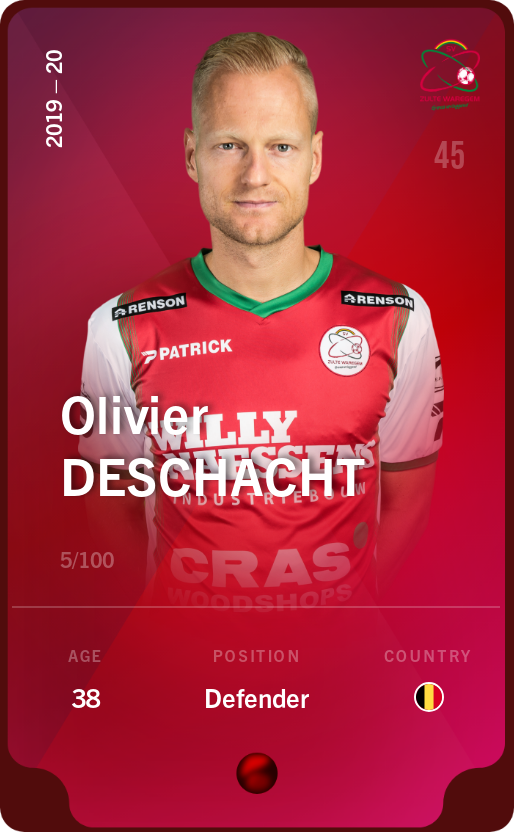 Sorare - Sorare Official - Olivier Deschacht 2019-20 • Rare 5/100 - NFT # 31086828736485715819662082957766188922347252609059901510551886226669394447120