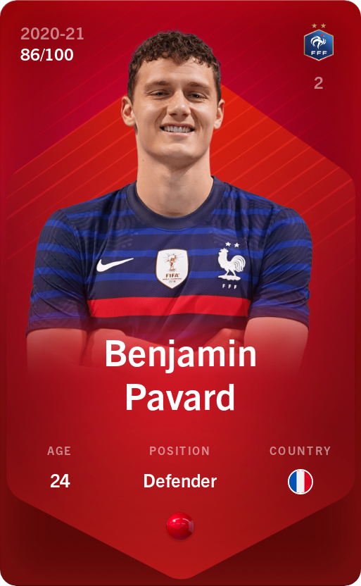 Sorare - Sorare Official - Benjamin Pavard 2020-21 • Rare 86/100 - NFT # 23398584311748626633065977613042039450922887861762552741555042060081542772327