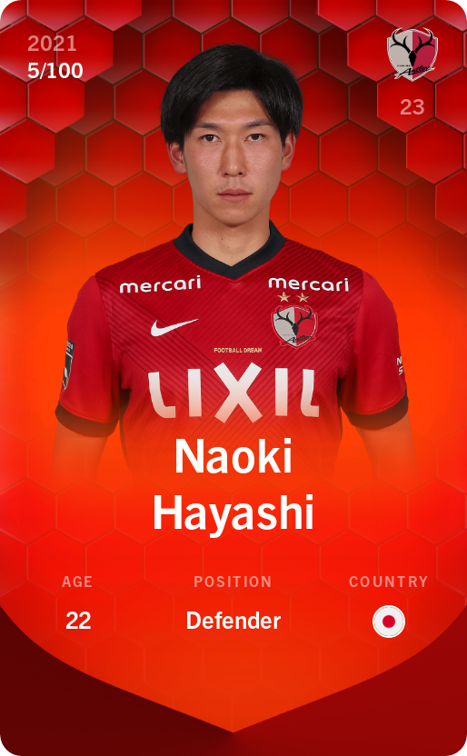 Sorare - Sorare Official - Naoki Hayashi 2021-22 • Rare 5/100 - NFT # 112133709045317630024901970201802945192402059647156771476062030095399199136438