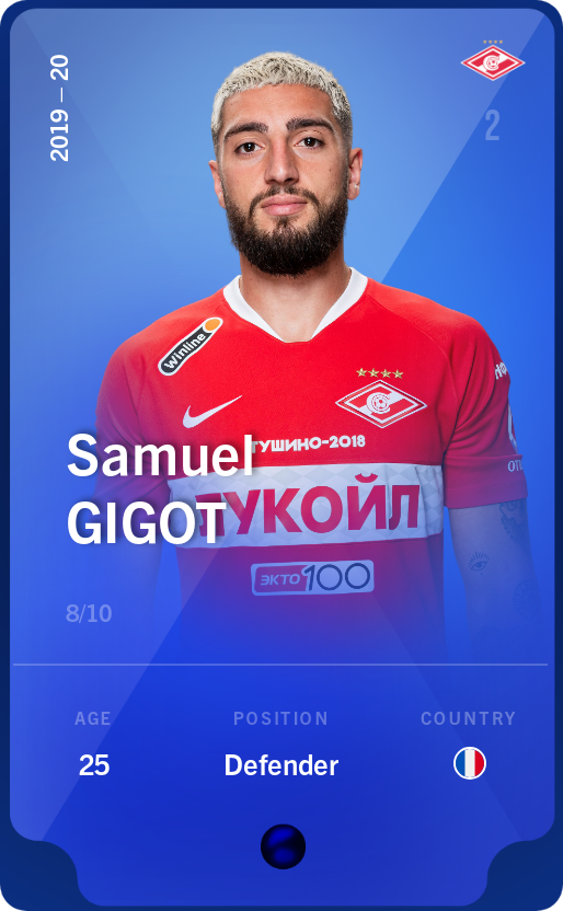 Sorare - Sorare Official - Samuel Gigot 2019-20 • Super Rare 8/10 - NFT # 5116391630887038461482478837730471674911501824234743484698622099728006126960