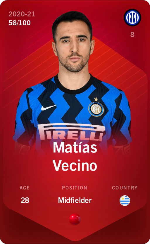 Sorare - Sorare Official - Matías Vecino 2020-21 • Rare 58/100 - NFT # 9727805738327808149595268019726736851605251183890205039074725482265250768305