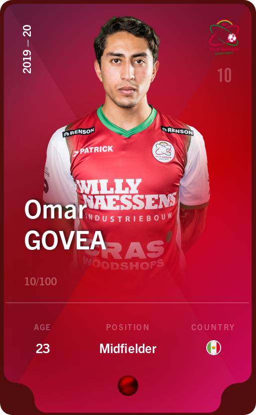 Sorare - Sorare Official - Omar Govea 2019-20 • Rare 10/100 - NFT # 8422759448991168320041488131250804219429033723050389970082212956672862370297