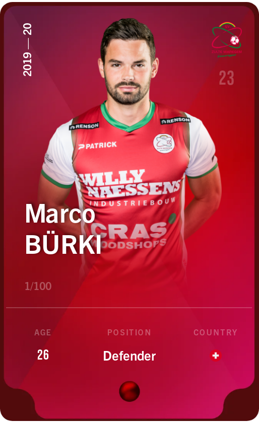Sorare - Sorare Official - Marco Bürki 2019-20 • Rare 1/100 - NFT # 109897969516997500155152663014523869225076022328495673862604740834273507657283