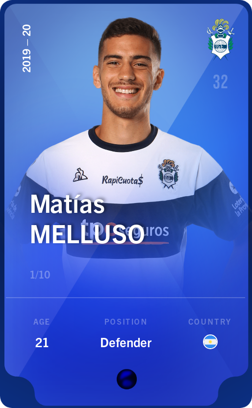 Sorare - Sorare Official - Matías Melluso 2019-20 • Super Rare 1/10 - NFT # 74833163074574608093661216480331809744291638025376746781990180340019510624745