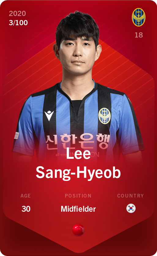 Sorare - Sorare Official - Lee Sang-Hyeob 2020-21 • Rare 3/100 - NFT # 34309502216652445318313085483513828642616756616012299190937459495975216486172