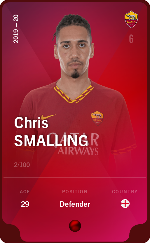 Sorare - Sorare Official - Chris Smalling 2019-20 • Rare 2/100 - NFT # 65595936769536176624876716109034457773880084512745894914552485440105334774385
