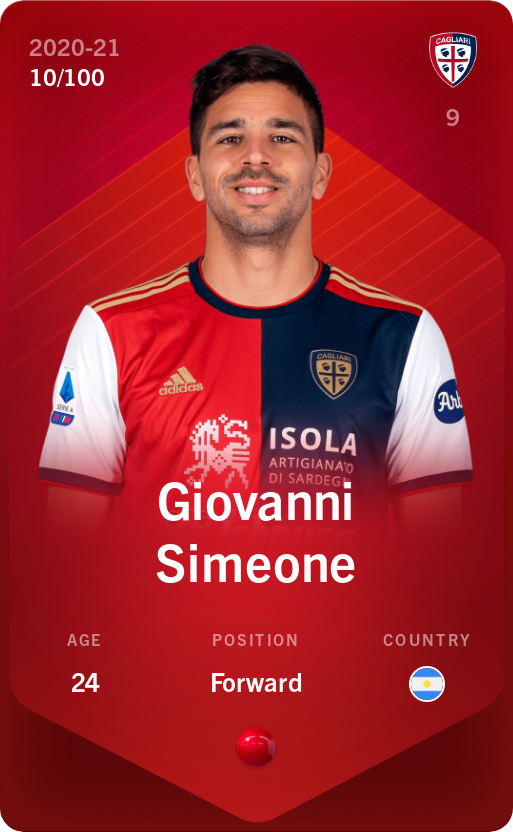 Sorare - Sorare Official - Giovanni Simeone 2020-21 • Rare 10/100 - NFT # 7838667427360688354724559894959190361737228328010501406565560769959405924998