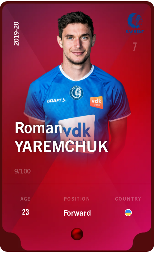 Sorare - Sorare Official - Roman Yaremchuk 2019-20 • Rare 9/100 - NFT # 12394651937403018869280566136148250162470334410803015697916672205798575031608