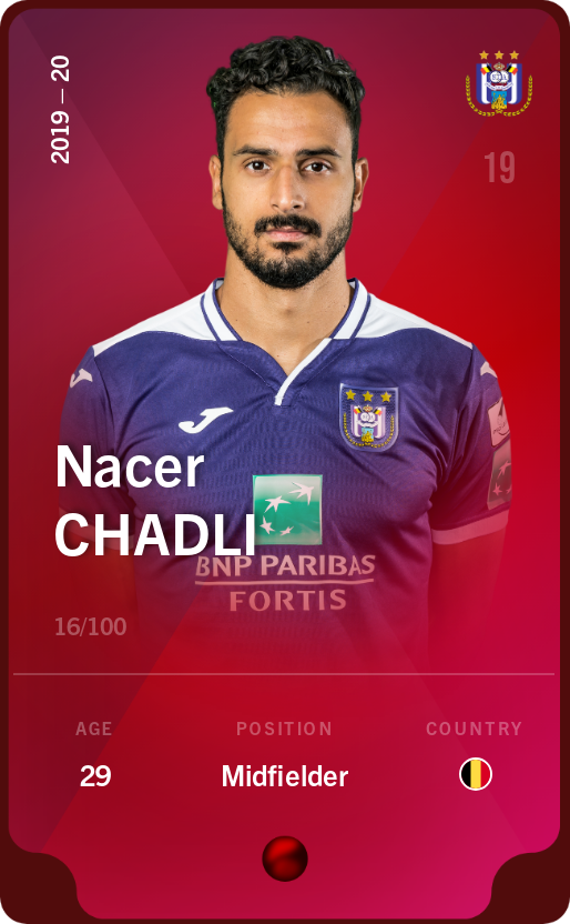Sorare - Sorare Official - Nacer Chadli 2019-20 • Rare 16/100 - NFT # 51277430386833011385539108816446336741754688020219766963368330229154529036393