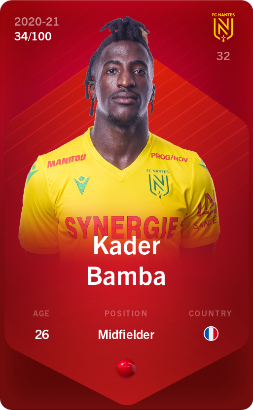 Sorare - Sorare Official - Kader Bamba 2020-21 • Rare 34/100 - NFT # 91887385279929984263766184328035597594765377377001565917081845911421291190588