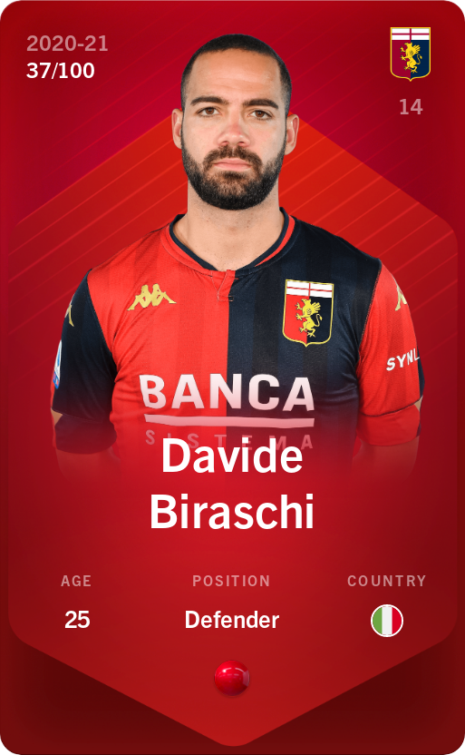 Sorare - Sorare Official - Davide Biraschi 2020-21 • Rare 37/100 - NFT # 56149556709210821673350769382335066537579389373713935559076039001278638597882