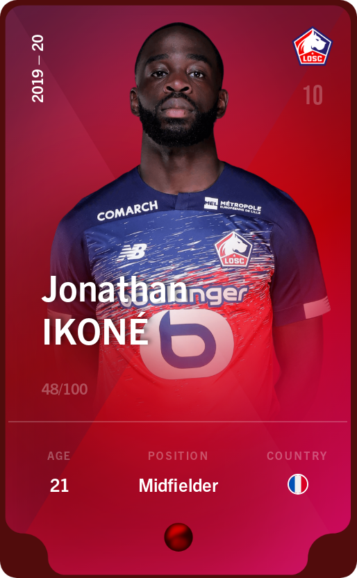 Sorare - Sorare Official - Jonathan Ikoné 2019-20 • Rare 48/100 - NFT # 95785442999016265950715838560081520197901115933493839941565885711680717639502