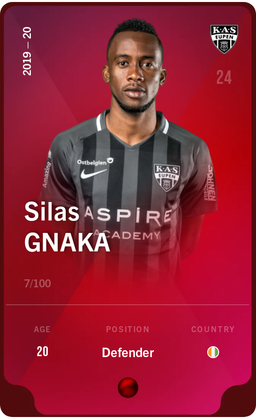Sorare - Sorare Official - Silas Gnaka 2019-20 • Rare 7/100 - NFT # 30313370776140846557647235475469350238682965685682734368472914664425828434494