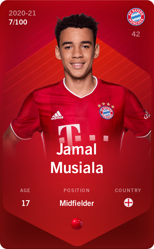 Sorare - Sorare Official - Jamal Musiala 2020-21 • Rare 7/100 - NFT # 31079611939400181490059365767781032528139400455030736742646960839302208511941