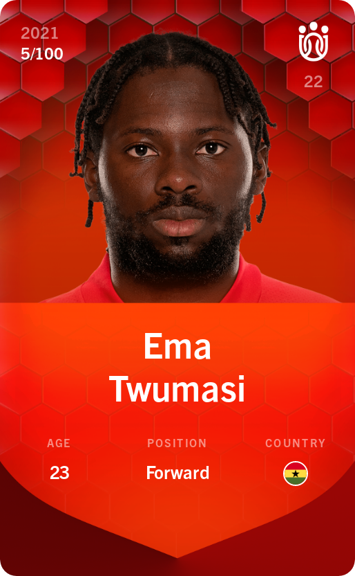 Sorare - Sorare Official - Ema Twumasi 2021-22 • Rare 5/100 - NFT # 26207569903880719232063343391784874760859930340155302286201893442930060372630
