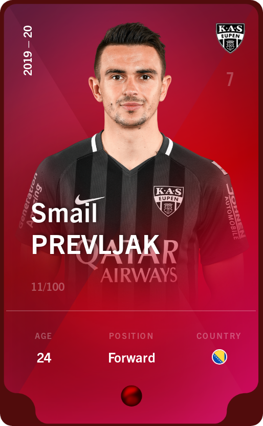 Sorare - Sorare Official - Smail Prevljak 2019-20 • Rare 11/100 - NFT # 74296114906695964606653263804471658494142593411839282180792183073386618493982