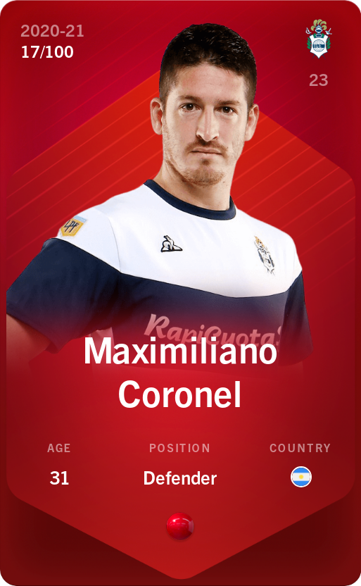 Sorare - Sorare Official - Maximiliano Coronel 2020-21 • Rare 17/100 - NFT # 22539581506443527714933955797597620225602863258836559965526229546158533829152