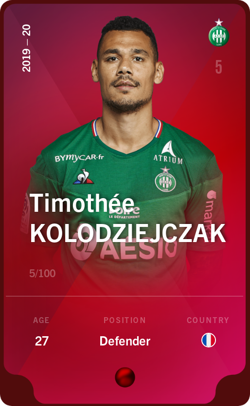 Sorare - Sorare Official - Timothée Kolodziejczak 2019-20 • Rare 5/100 - NFT # 67792809091051191696329381069523513344711928150819127992967776599375545503362