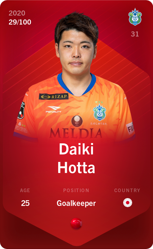 Sorare - Sorare Official - Daiki Hotta 2020-21 • Rare 29/100 - NFT # 85815291787915627574668530809183275466646330517754339053932779622107610052438