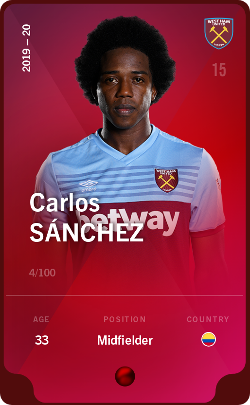 Sorare - Sorare Official - Carlos Sánchez 2019-20 • Rare 4/100 - NFT # 70963709214616993424591128714911000993559700372875831151365109065683629129824