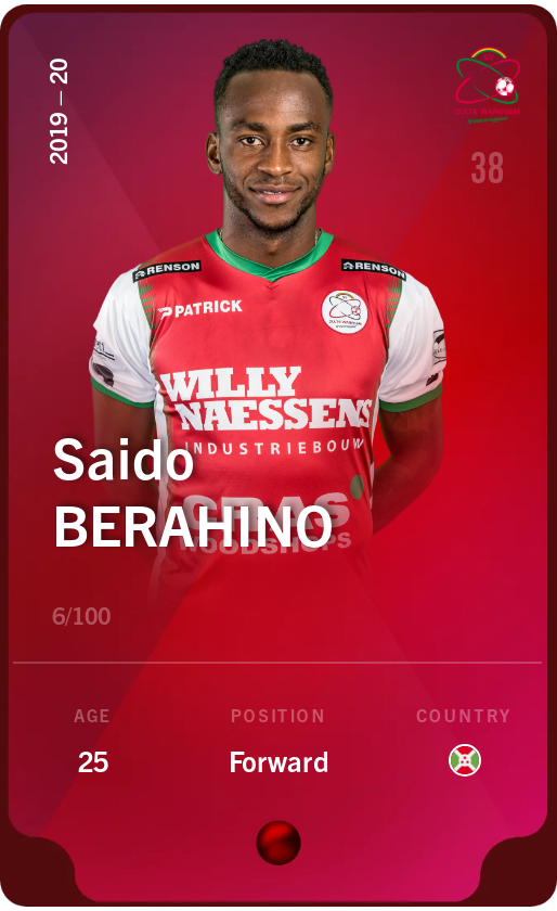 Sorare - Sorare Official - Saido Berahino 2019-20 • Rare 6/100 - NFT # 38198498775399870736668533781050259137334980219282045140075080035565693580200