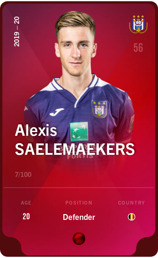 Sorare - Sorare Official - Alexis Saelemaekers 2019-20 • Rare 7/100 - NFT # 1475382137105602280341561547550498176943639717302103800794751025615615860566