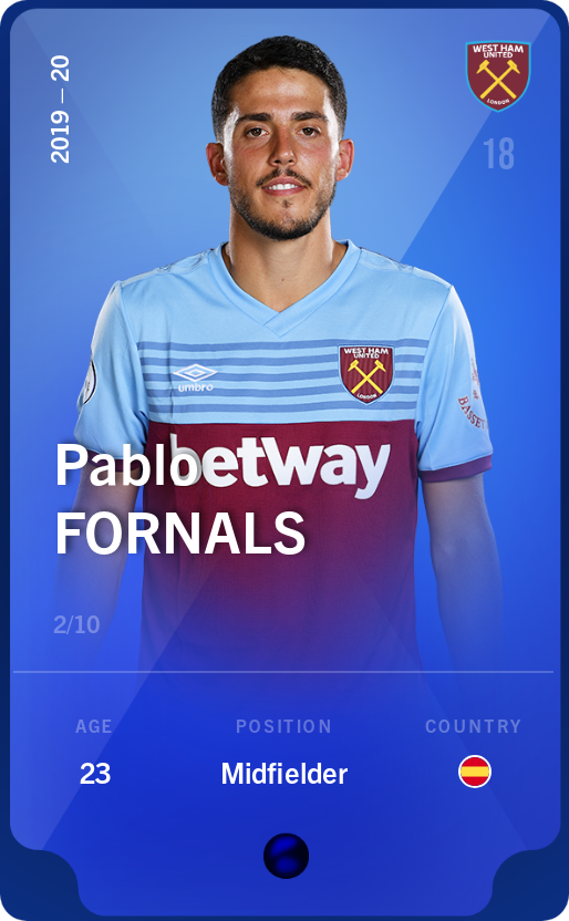 Sorare - Sorare Official - Pablo Fornals 2019-20 • Super Rare 2/10 - NFT # 105001367899276811855402725303463029798383335774388449090874405527007948461831