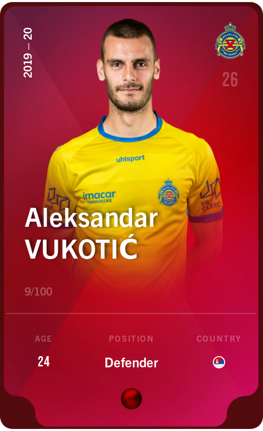 Sorare - Sorare Official - Aleksandar Vukotić 2019-20 • Rare 9/100 - NFT # 10884247286158172043119618031130005270802415143647966659982277385911511449329