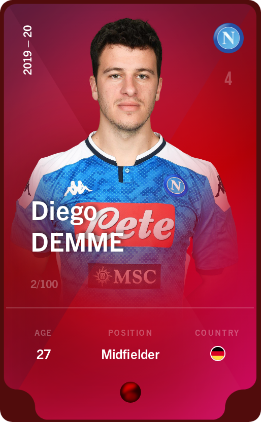 Sorare - Sorare Official - Diego Demme 2019-20 • Rare 2/100 - NFT # 109818399400879156133831598688707760138998658380032472314288123722483158889877